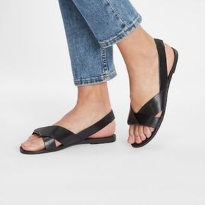Vagabond Black Leather Cross-Strap Slingback Sandals